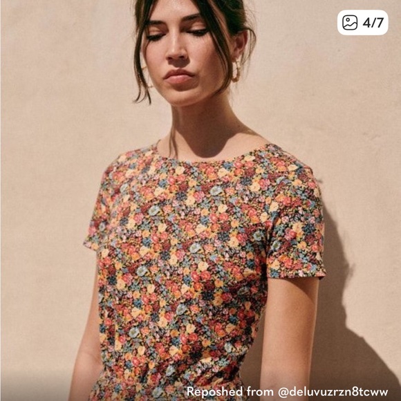 Sezane Robe Luce Fleurs Soleil Midi Dress Floral Green Bouquet Open Back XS - Picture 5 of 7